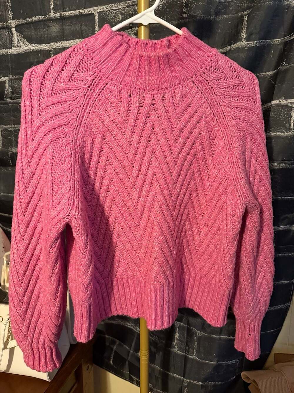 Sincerely Jules Pink Mock Neck Chevron Cable Knit Sweater Size Small